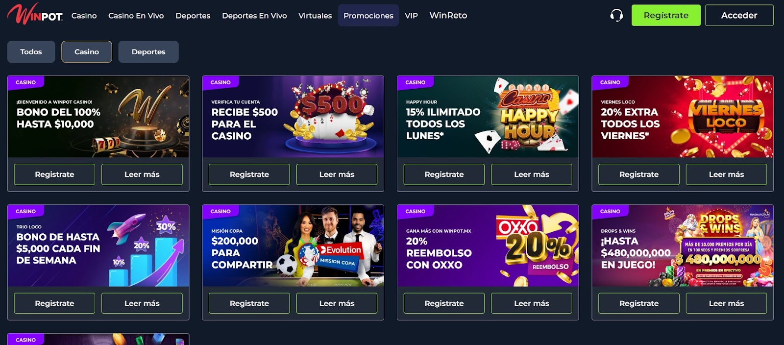 Bonos y promociones en WinPot Casino
