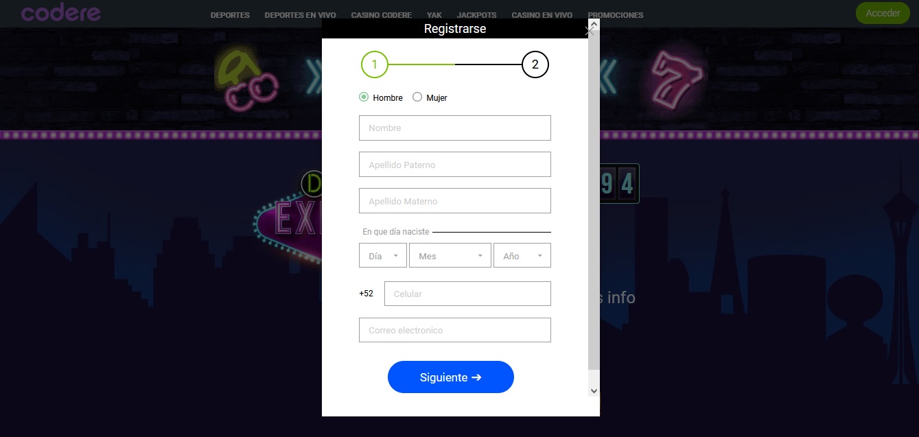 Registro y uso de Codere